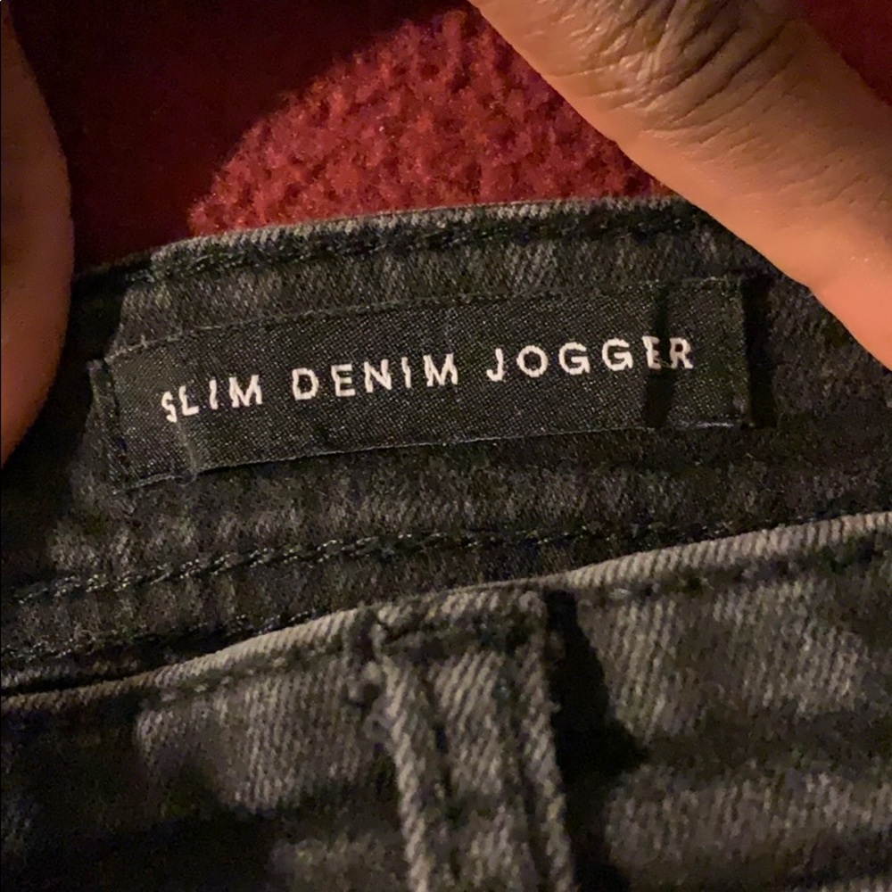 Ashy black rugged denim jogger.